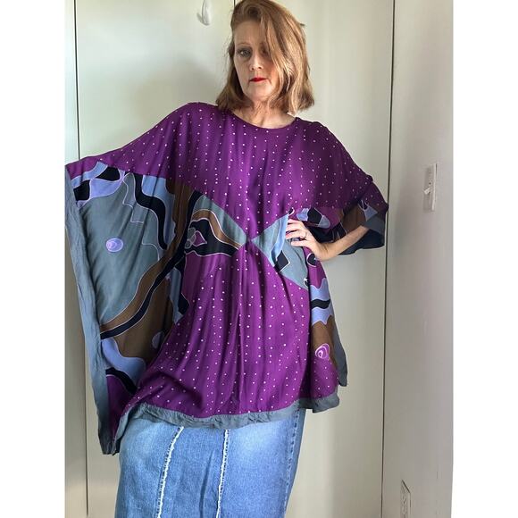 Vintage Purple Kaftan Top Artsy Boho Tunic Blouse Free Flowing Style - Picture 7 of 7